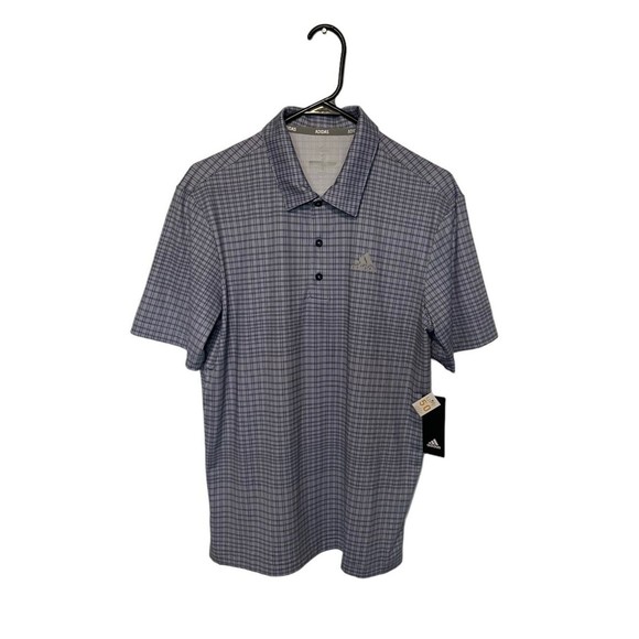 adidas Other - Adidas Golf Polo Shirt Mens Small Blue Plaid Performance Stretch Casual Logo NEW